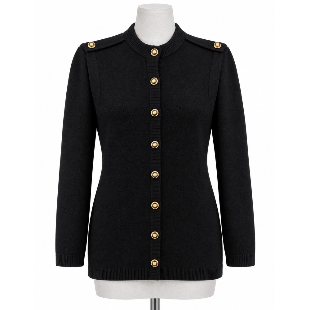 St. John Basics Vintage Santana Knit Military Jacket Black Gold Crest Buttons 4